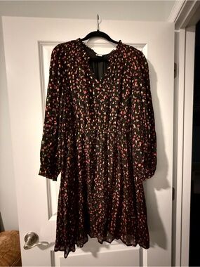 J. Crew Black Long Sleeve Floral Midi Dress